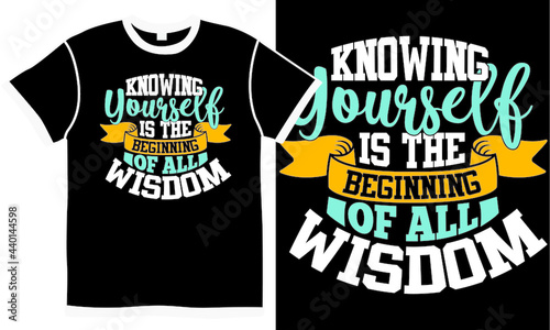 knowing yourself is the beginning of all wisdom, celebration lifestyle hand lettering design, happiness life, trendy wisdom illustration typography greeting art