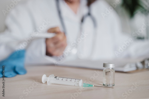Medical equipment on desk at hospital