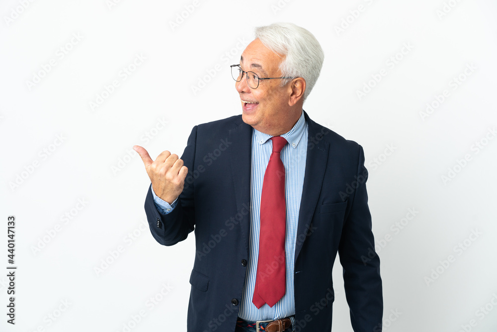 Middle age Brazilian business man isolated on white background intending to realizes the solution while lifting a finger up Middle age Brazilian business man isolated on white background intending to realizes the solution while lifting a finger up