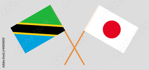 Crossed flags of Tanzania and Japan. Official colors. Correct proportion