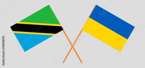 Crossed flags of Tanzania and Ukraine. Official colors. Correct proportion