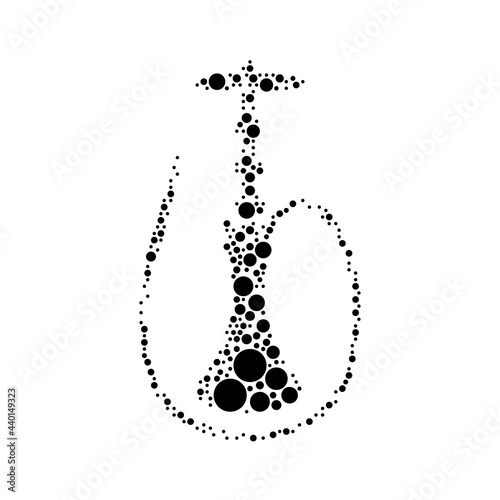 A large hookah symbol in the center made in pointillism style. The center symbol is filled with black circles of various sizes. Vector illustration on white background