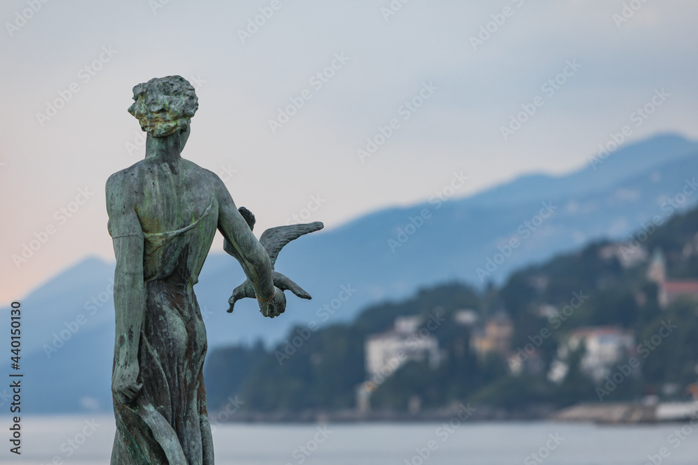 statue at the beach of opatija city in croatia