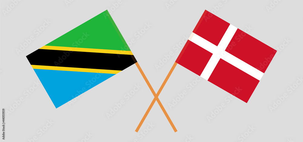 Crossed flags of Tanzania and Denmark. Official colors. Correct proportion Crossed flags of Tanzania and Denmark. Official colors. Correct proportion