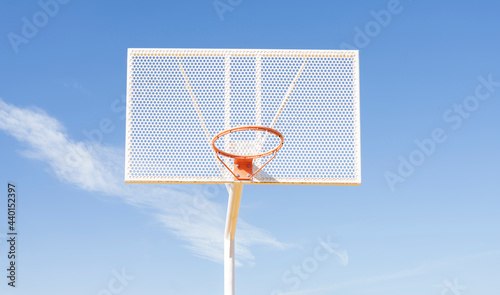 Basketball hoop over on sports court
