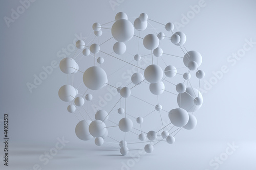 Three dimensional render of white connected spheres photo