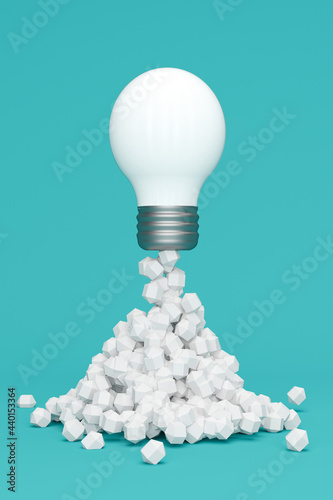 Three dimensional render of white light bulb blasting off like rocket photo