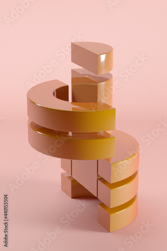 Three dimensional render of stack of brown glossy semi-circles photo
