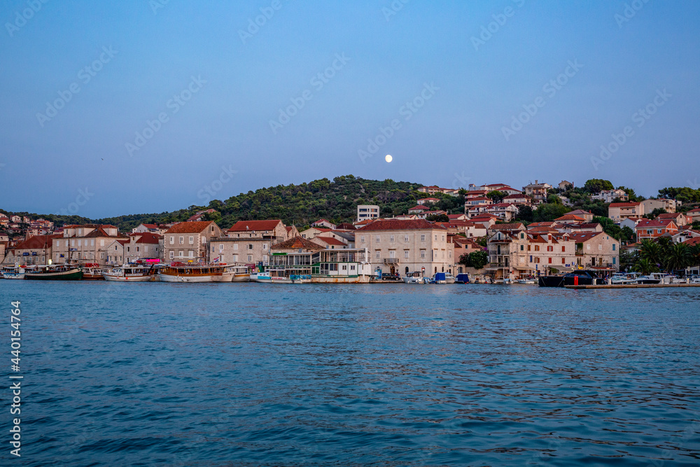 Croatia, Split-Dalmatia County, Trogir, Clear sky over coastline of Ciovo island at dusk Croatia, Split-Dalmatia County, Trogir, Clear sky over coastline of Ciovo island at dusk