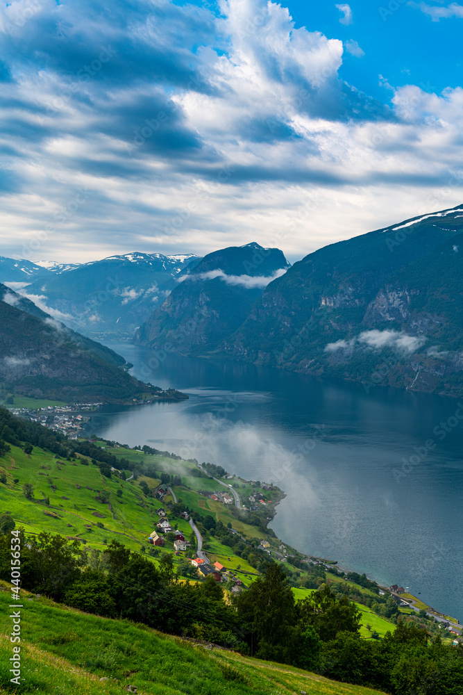 Norway, Aurland, High angle view of Aurlandsfjord