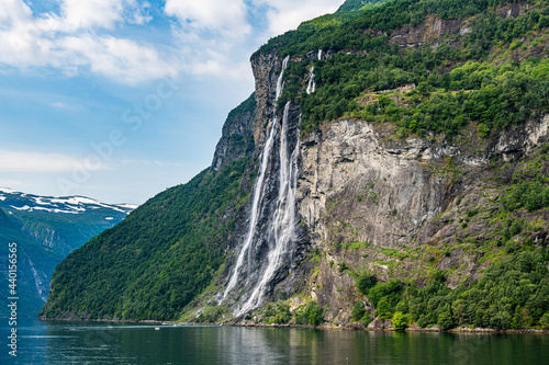 Norway, More og Romsdal, Scenic view of waterfall in Geiranger Fjord photo