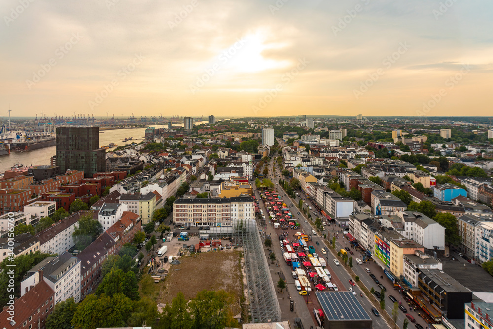 View of St. Pauli at dusk, Hamburg, Germany View of St. Pauli at dusk, Hamburg, Germany
