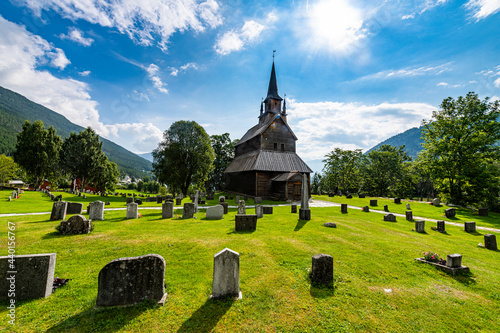 Kaupanger Stave Church amidst cemetries at Kaupanger, Vestland, Norway  photo