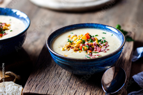 Bowl of ready-to-eat corn chowder