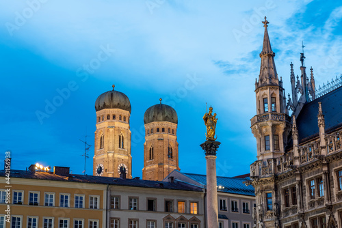 Marienplatz square with new town hall and Frauenkirche at Munich, Bavaria, Germany photo
