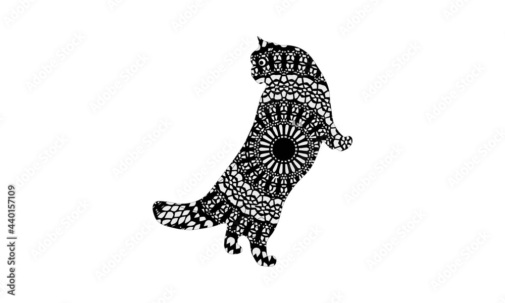 Hand drawn cat. Sketch for anti-stress adult coloring book in zen