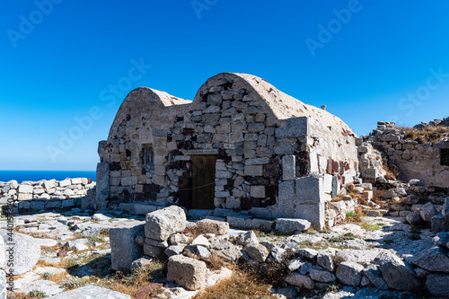 Greece, Santorini, Ruined house in Ancient Thera