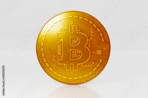 3D illustration of Bitcoin stylized coin photo