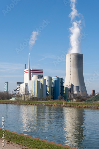 Germany, North Rhine Westphalia, Lunen, coal fired power station over Datteln Hamm Canal photo