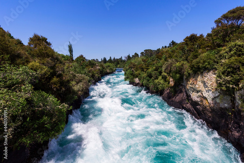 Huka Falls on Waikato River in summer photo