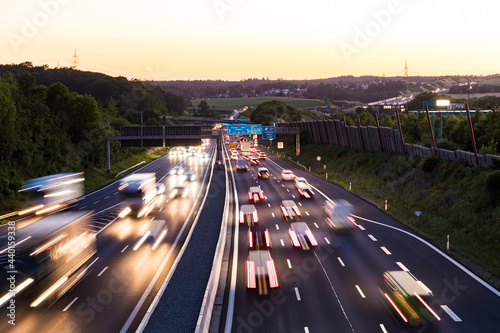 View to a motorway at sunset, Leonberg, Germany