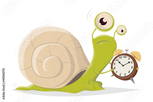 Fototapeta Naklejka Na Ścianę i Meble -  funny cartoon snail with alarm clock