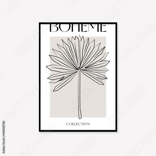 Botanical wall art vector set. Bohemian line art drawing with abstract shape. Abstract line art design for print, cover, wallpaper. Minimal and natural wall art. 