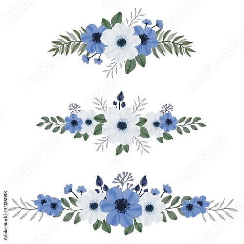 Set of blue and white watercolor bouquet. floral vector design