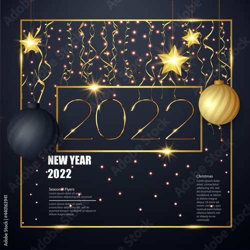 Happy new year 2022 banner. Holidays flyers, greetings and invitations, christmas themed congratulations and cards. Vector illustration
