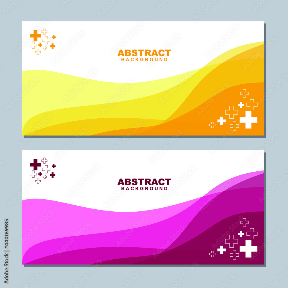 Obraz premium Illustration set vector of abstract business white background color with yellow and violet element. Good to use for banner, social media template, poster and flyer template, etc