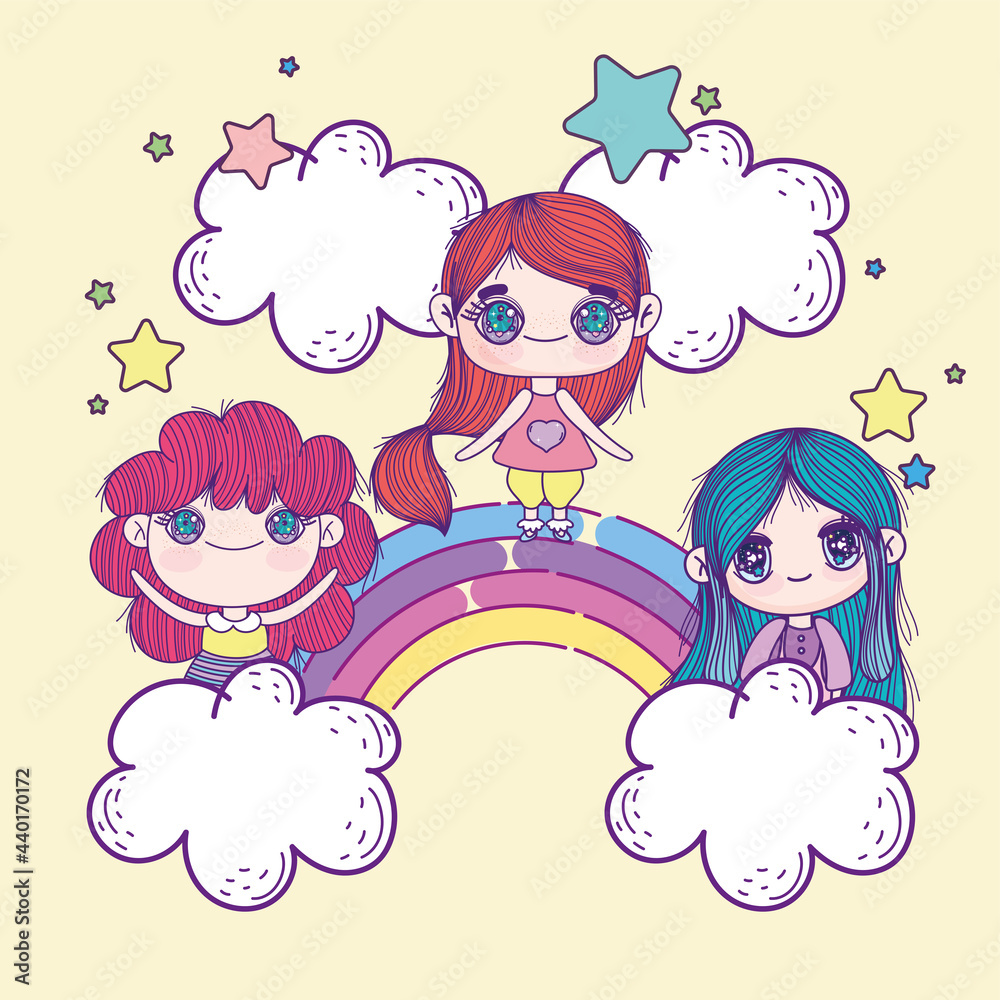 funny anime girls on rainbow