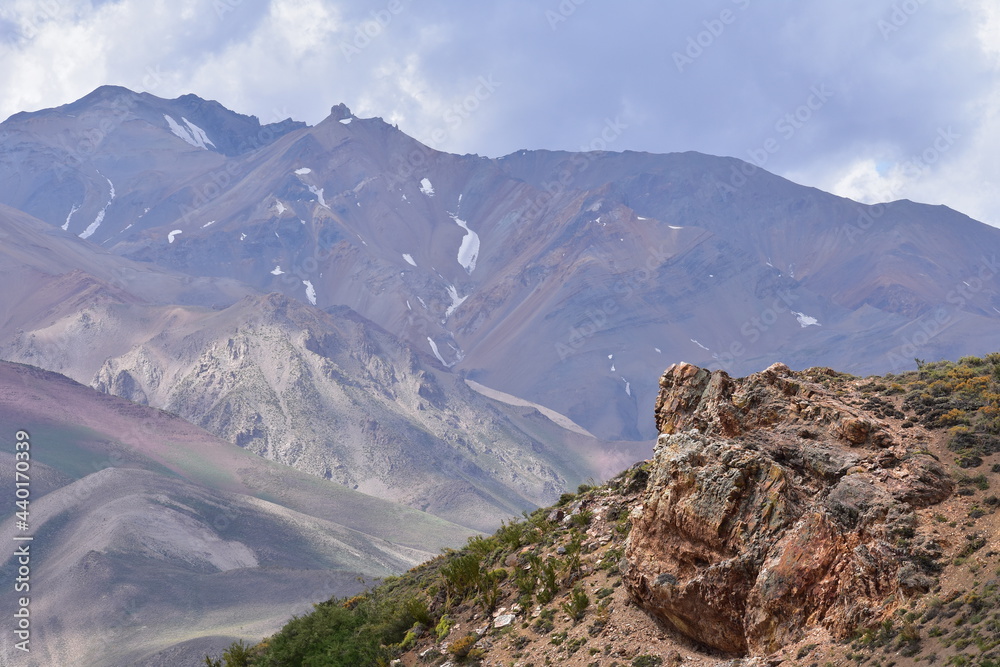 Close up of the Mountains of Cordillera de Los Andes in Valle de Las Leñas, Malargüe, Mendoza, Argentina