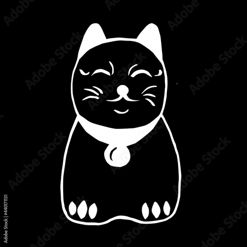 Vector image of an maneki neko, a lucky cat sitting on a black background