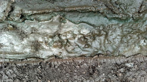 The texture of the mud in a dried puddle.