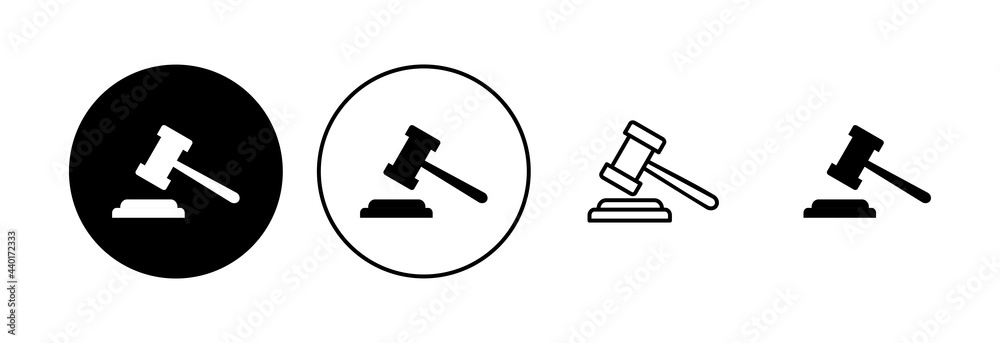 Gavel icon set. judge gavel icon vector. law icon vector. auction hammer - obrazy, fototapety, plakaty 