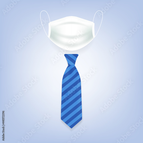 Medical face mask and blue necktie. Healthcare concept.