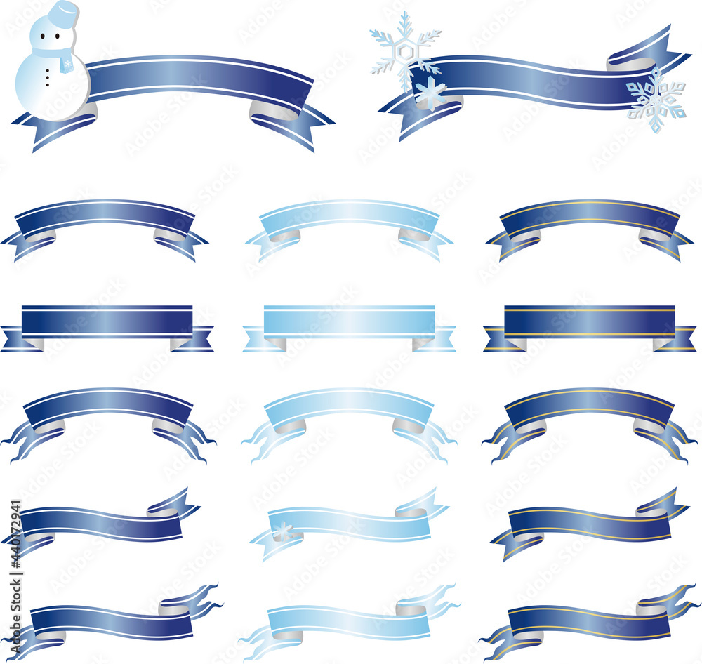 冬　雪　リボン　りぼん　リボンテープ　コピースペース　デコレーション　飾り　イラスト素材セット