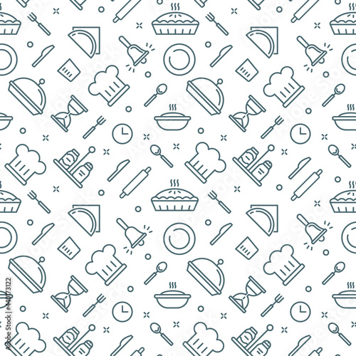 Kitchen Pattern Seamless Vector Texture. Bakery Simple Thin Line Collection.
