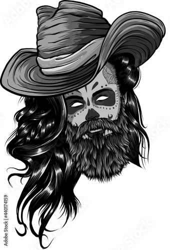 Bearded cowboy in a hat. Cool American man