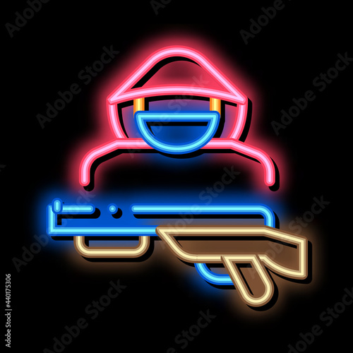 animal poacher neon light sign vector. Glowing bright icon animal poacher sign. transparent symbol illustration