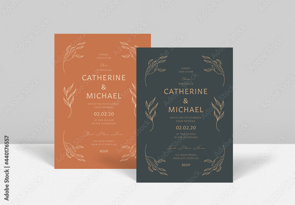 Leaf Wedding Invitation Stock Template | Adobe Stock