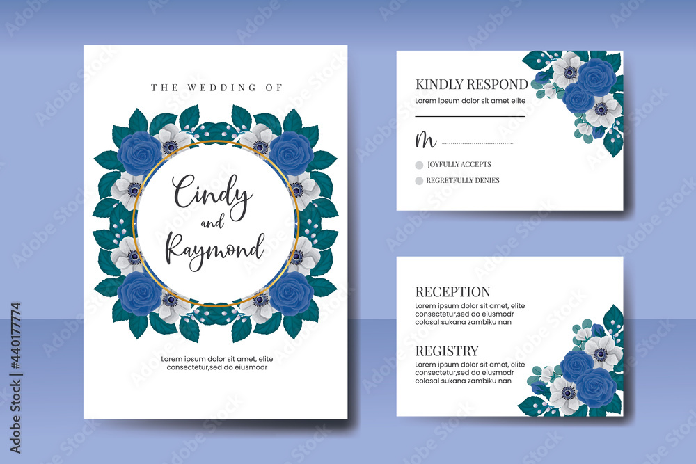 Fototapeta premium Wedding invitation Blue Rose and Peony Flower design Invitation Card Template