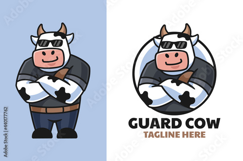 Bodyguard Cow Cartoon Logo Design
