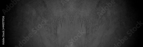 Old wall texture cement dark black gray panorama background abstract grey color design are light with white gradient background.