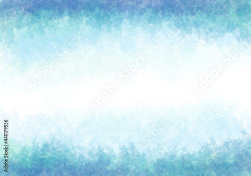 blue green and white background of watercolor clouds texture, abstract painted white smoke or haze in blotches and blobs on pastel blue green border © Amanda