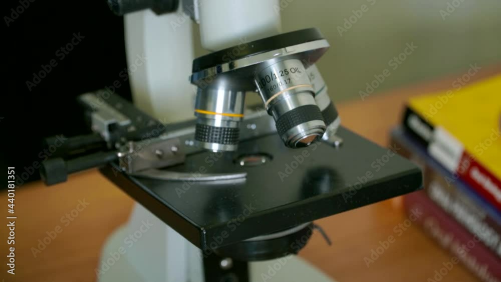 Closeup of Scientific microscope data analysis in the laboratory. Laboratory micro science medicine microscope research chemistry equipment scope biotechnology. Closeup of Scientific microscope data analysis in the laboratory. Laboratory micro science medicine microscope research chemistry equipment scope biotechnology.