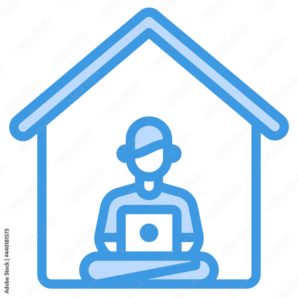 Working At Home blue outline icon Working At Home blue outline icon