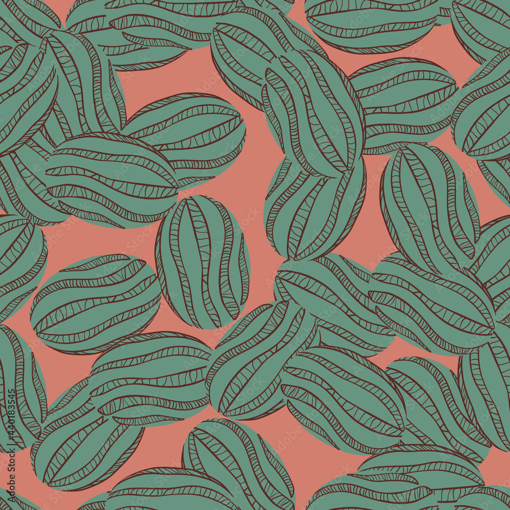 Fototapeta Pale green watermelon random silhouettes seamless pattern. Pink background. Natural organic shapes.