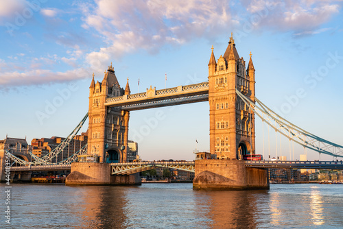 Tower Bridge seen from south bank of river Thamess in London. England