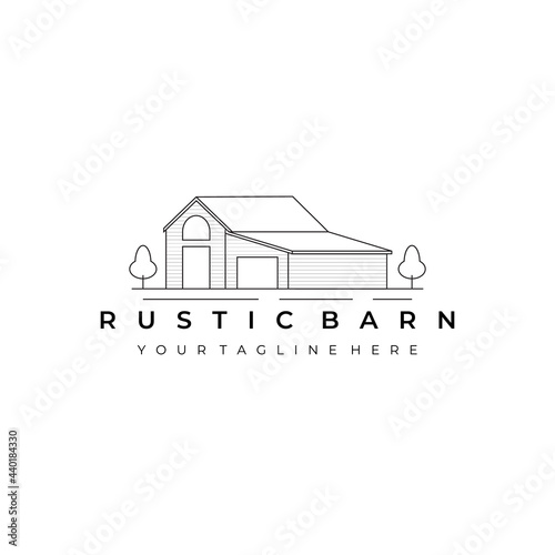 rustic barn illustration line art vector design logo. nature outdoor monoline outline linear simple minimalist minimal
